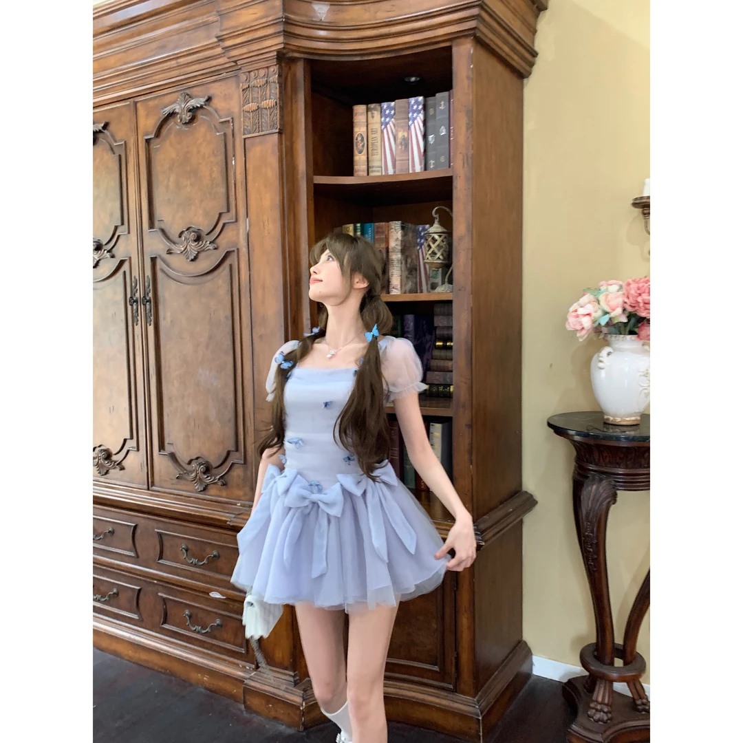 越韩小鱼浮生蝶梦 紫蓝色网纱立体蝴蝶蓬蓬裙甜美公主生日约会