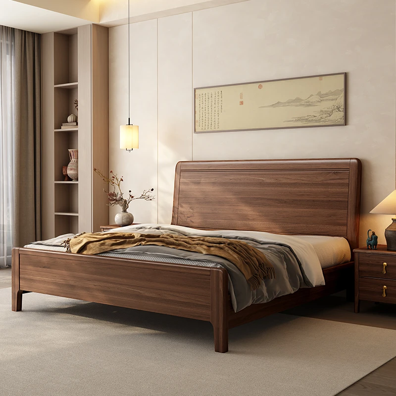 新中式黑胡桃木实木床主卧双人床现代简约经济型高箱储物大床婚床