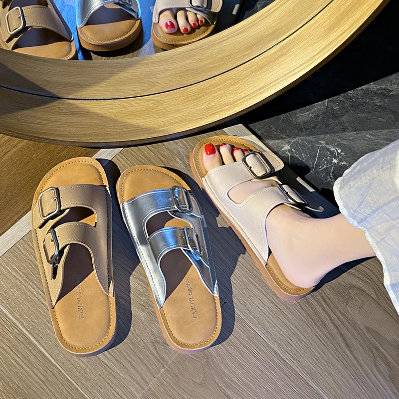 拖鞋女外出高颜值2024夏季新款网红时尚百搭软底勃肯鞋平底一字拖