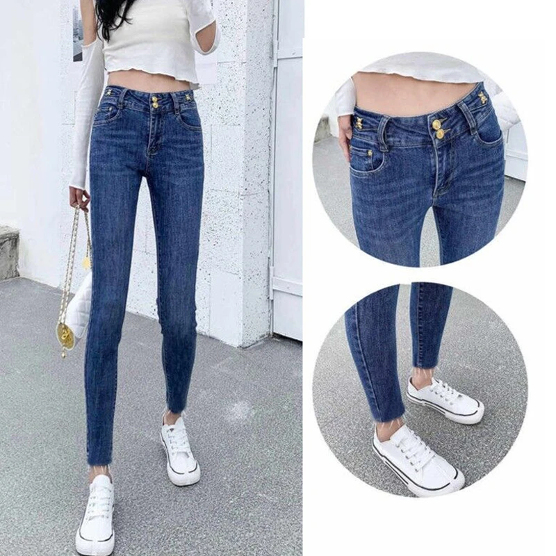 春秋2024新款弹力小脚牛仔裤女显瘦八分九分裤小个子紧身高腰百搭