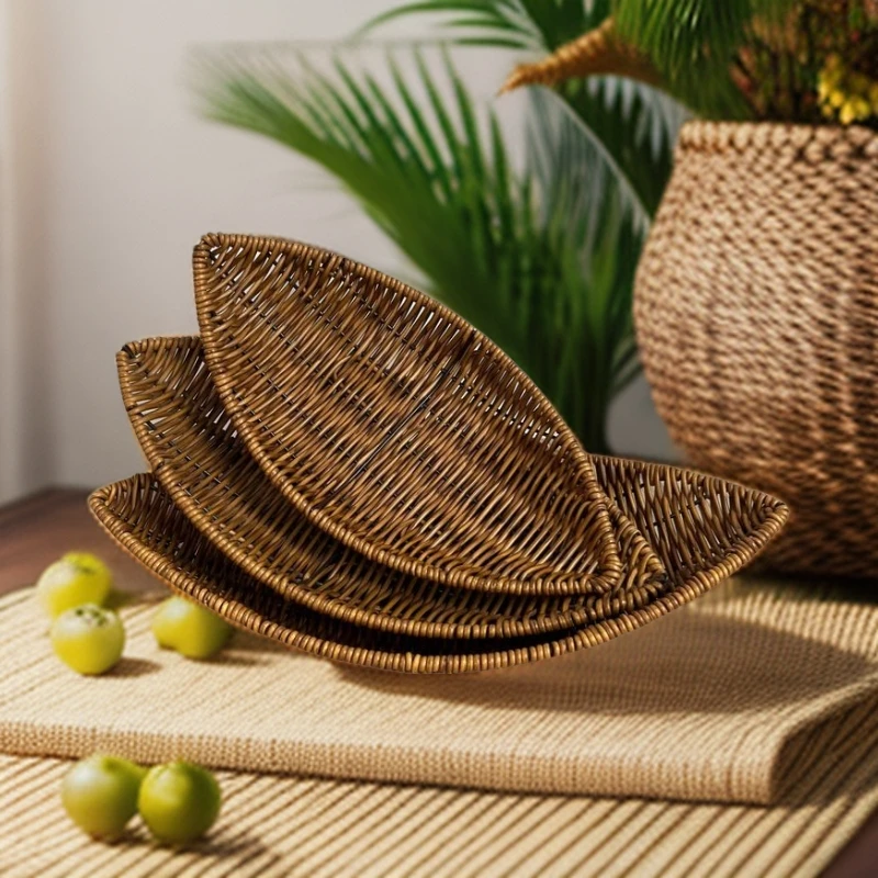 藤编织水果盘编织收纳篮创意KTV餐厅小吃点心篮薯条篮桌面储物筐