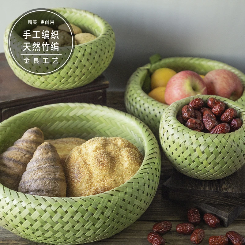 鸟巢三件套厂家竹编篮头层竹青竹篮圆形家用竹编制品源头厂家广西
