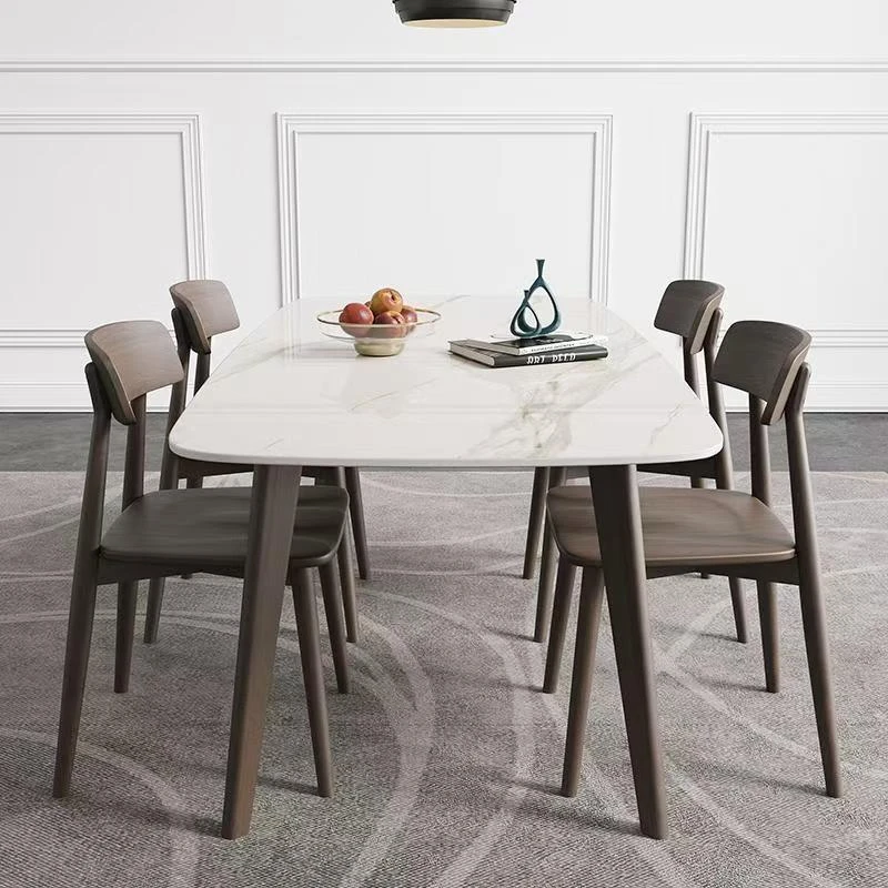 实木岩板餐桌--中式极简家用加厚岩板餐桌椅组合现代简约小户型