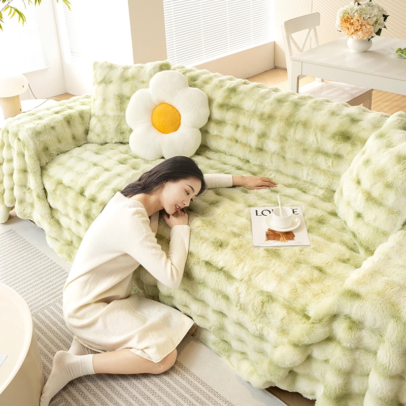 网红兔兔绒新款沙发垫冬季加厚撸猫感沙发巾一片式全盖毯