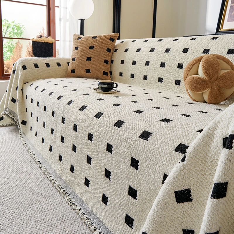 邓肯毛绒沙发盖巾方格秋冬款简约现代防滑保暖加厚皮2025新款套罩