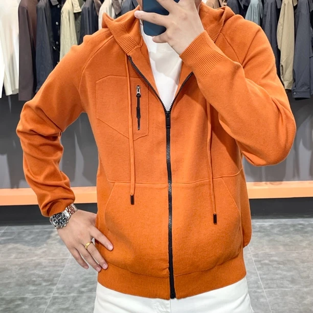 *cleanfit休闲男外套*2025男士潮流纯色百搭舒适连帽针织外套6001