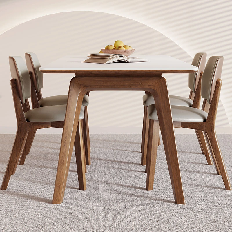 堡莱美洛实木岩板餐桌2025新款现代简约家用小户型长方形实木饭桌