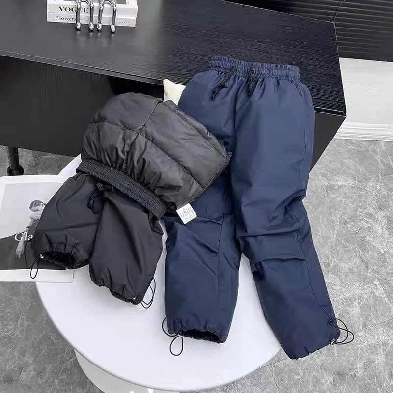 儿童三层棉裤男童女童加厚防风防水保暖伞兵裤抽绳束脚工装休闲裤