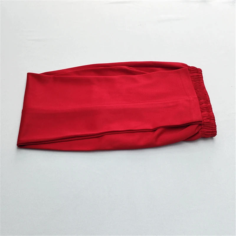 红色校服裤子中小学生大红色白条校裤初高中生红色白杠运动裤薄款