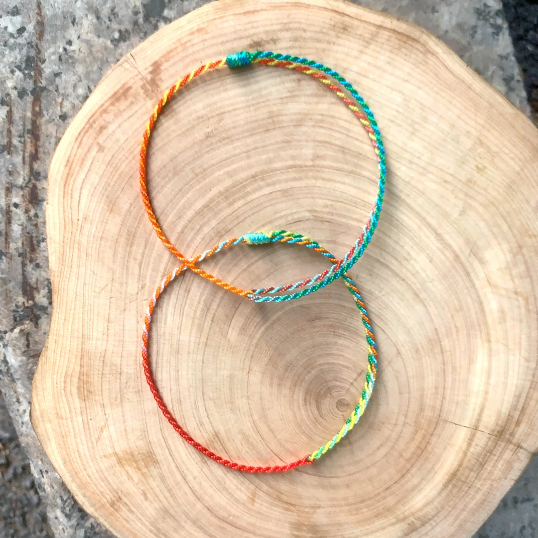 非金属布艺手链 五彩超细 可调松紧素绳闺蜜情侣手编织民族风手绳