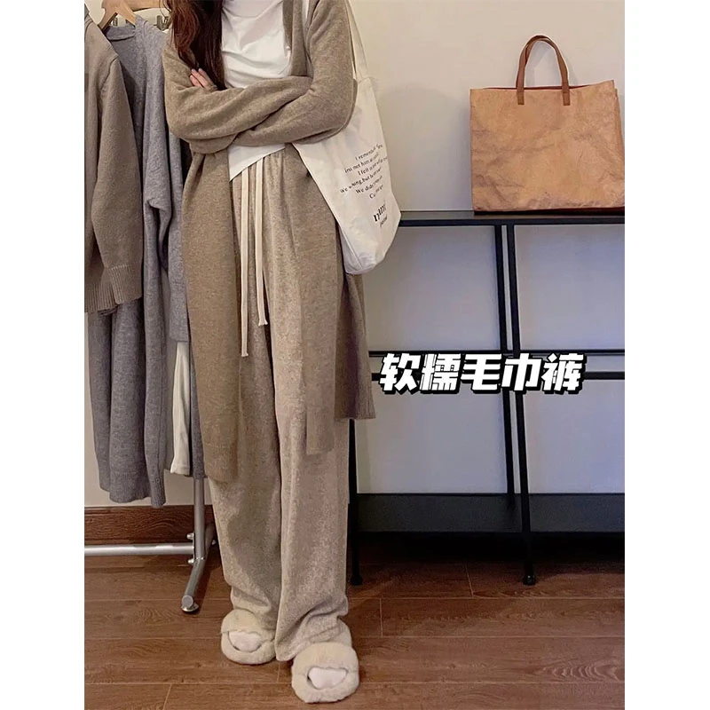 春秋款时尚显瘦百搭直筒毛巾裤女士阔腿裤垂感韩版宽松休闲针织