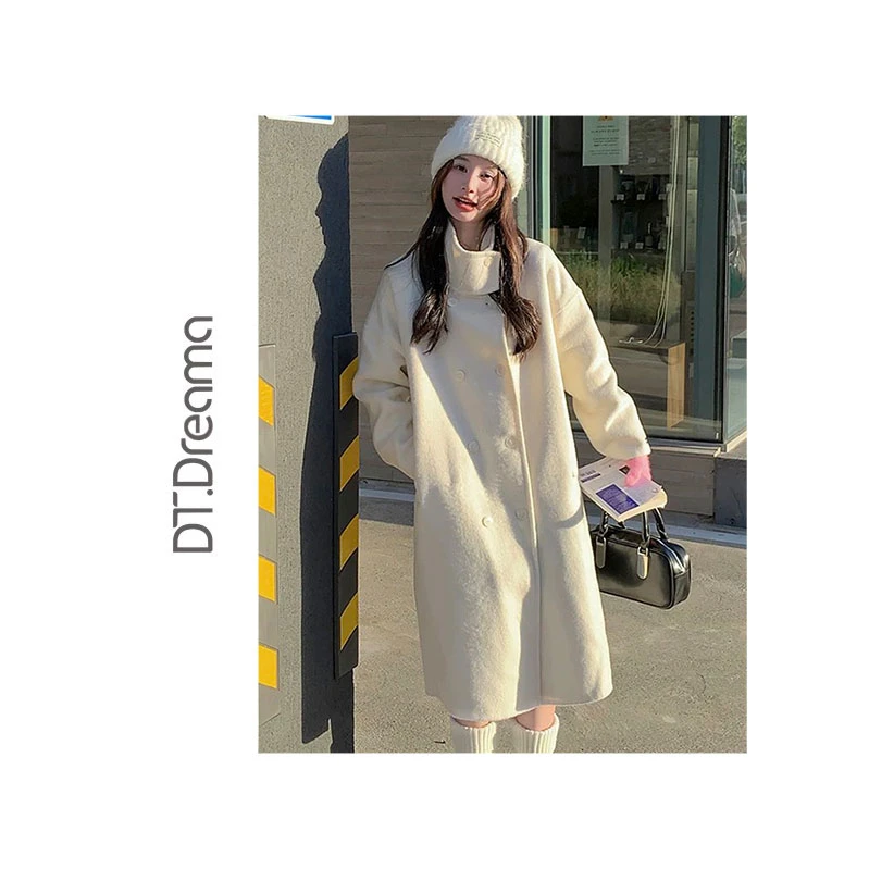 高级感宽松气质羊毛双面呢子大衣女冬新款长过膝白色毛呢外套时尚