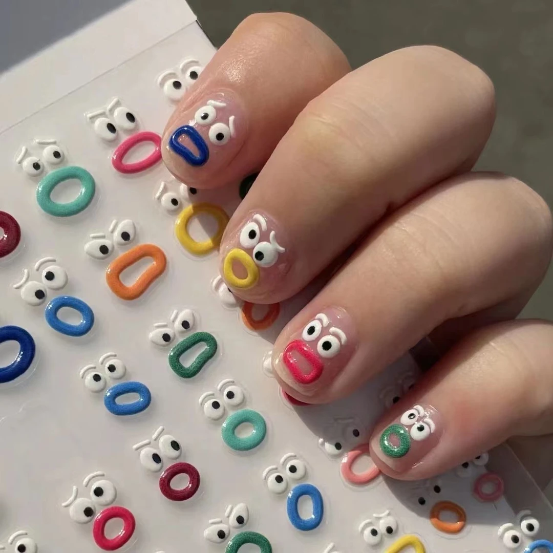 小红书同款嘴嘴怪浮雕贴纸高颜值小众奇奇怪怪美甲贴纸手指贴图案