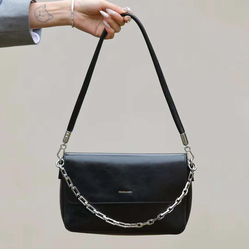 HY2025新款牛皮女包时尚百搭真皮简约潮流小众小包包有3根带子