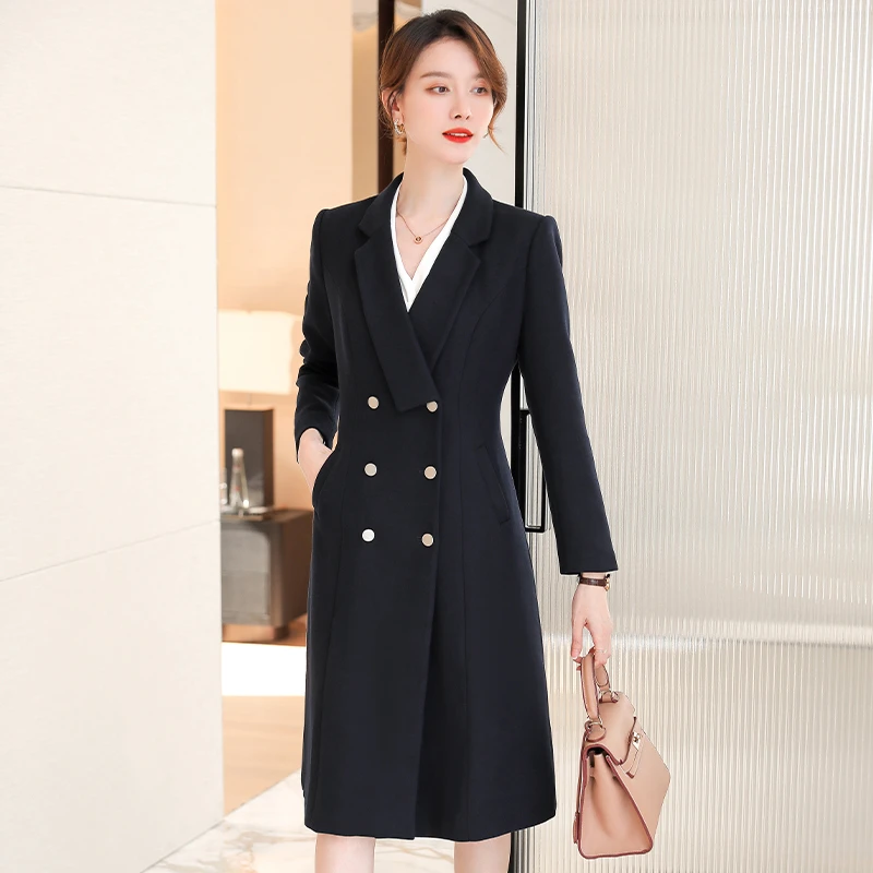 SHILUYA/诗璐雅高端职业西装毛呢外套女中长款气质双排扣工装大衣