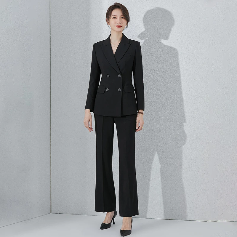 SHILUYA/诗璐雅春新款西装套装女时尚微喇叭裤商务职业女装两件套