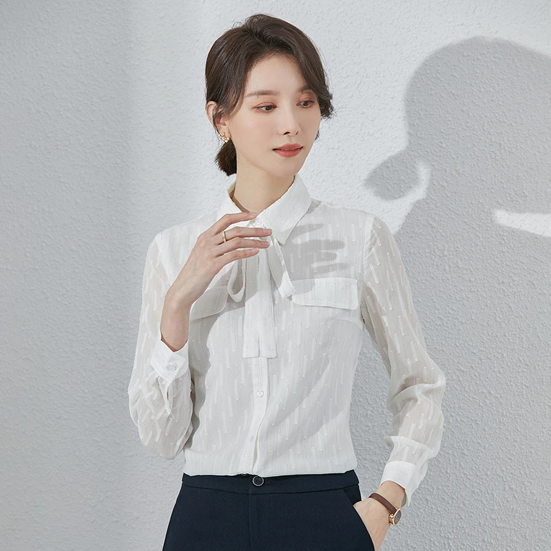 SHILUYA/诗璐雅2025年设计感ol职业百搭雪纺上衣女气质防晒白衬衫