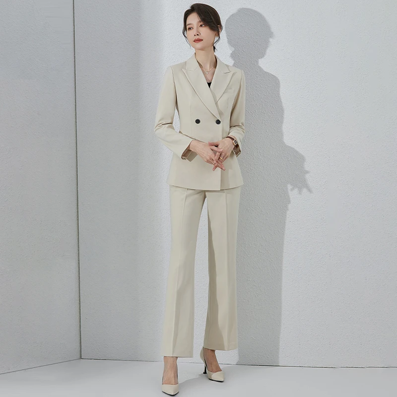 SHILUYA/诗璐雅高端西装套装女职业通勤御姐范微喇裤正装两件套春