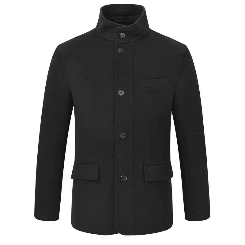 112467006 迪法家~呢子夹克大衣立领男秋冬新款中长款黑色外套