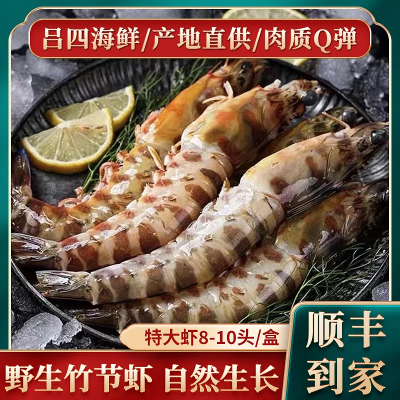 吕四深海野生特大竹节虾8-10头/400g盒超大虾新年年货海虾大虾