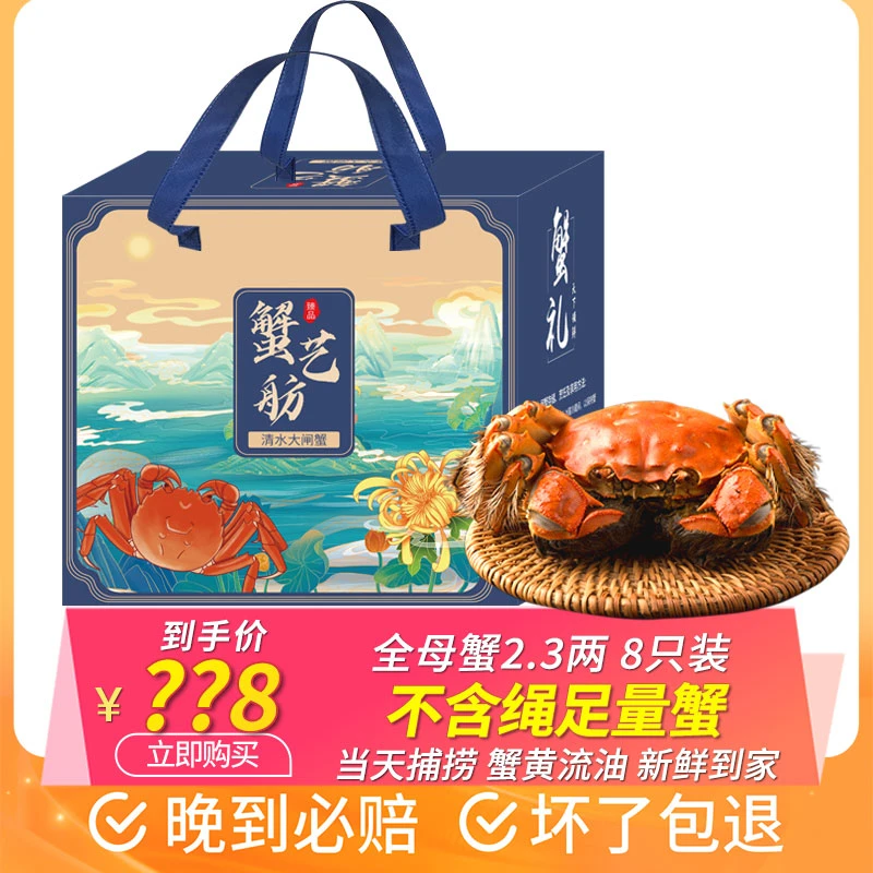 【活蟹现货】蟹艺舫老沈清水大闸蟹全母蟹2.3两 8只礼盒装