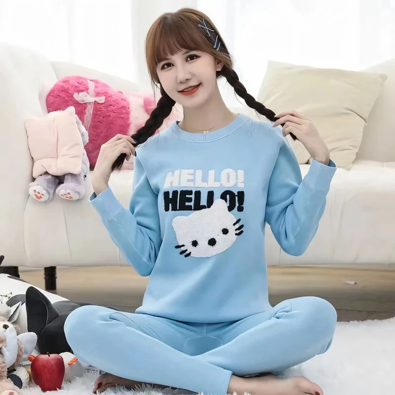 加绒加厚保暖内衣秋冬新款女童初中学生少女大童休闲外穿秋衣秋裤