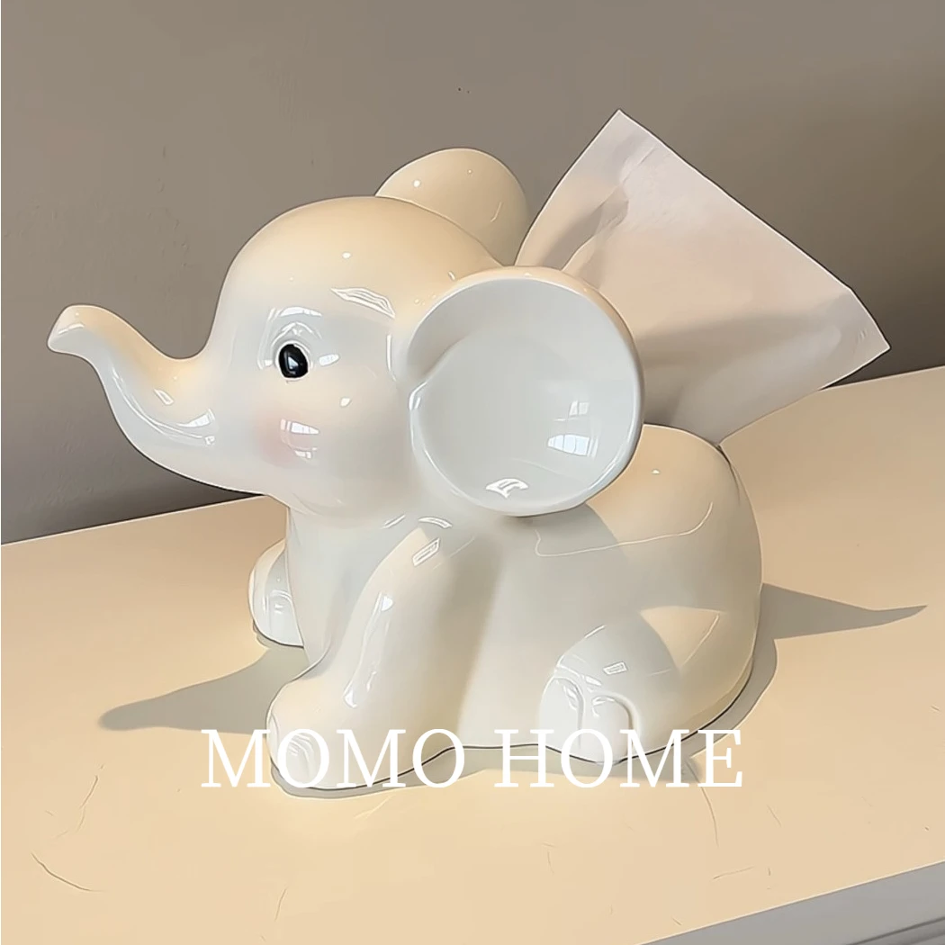 MOMO·可爱大象纸巾盒客厅桌面餐巾纸抽纸盒客厅茶几高档轻奢装饰