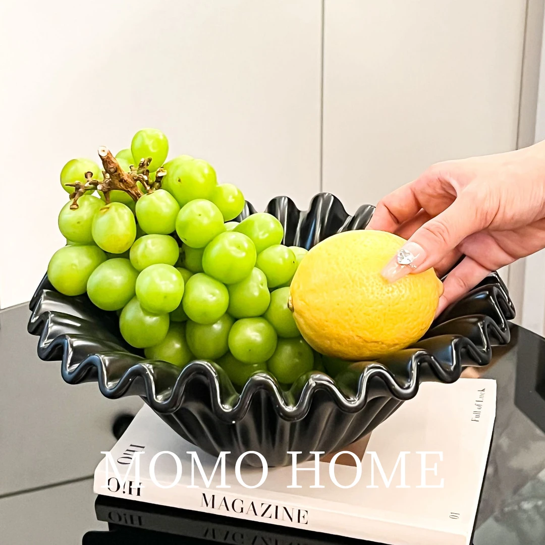 MOMO轻奢客厅桌面茶几摆件波浪陶瓷果盘家用创意手工复古装饰品