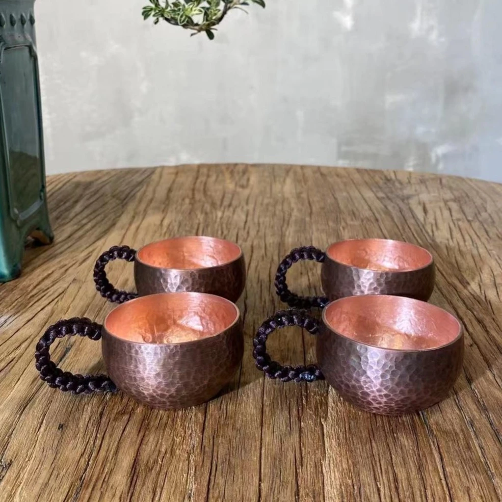 复古锤纹杯四件套 二件套 口杯 侧把 主人杯茶杯套装 紫铜手工