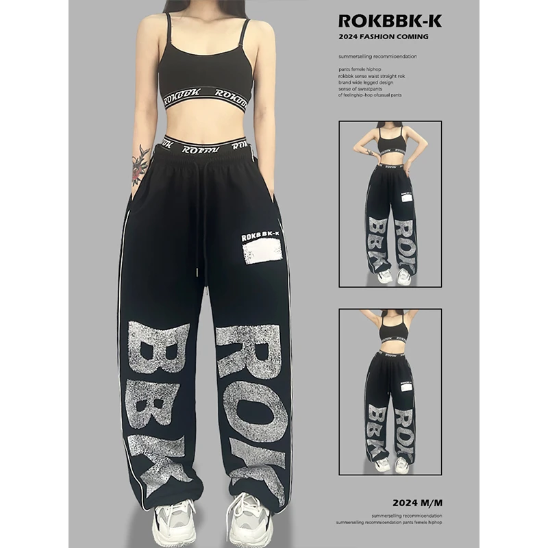 街舞潮牌大字母印花跳舞hiphop卫裤女宽松潮流休闲薄款