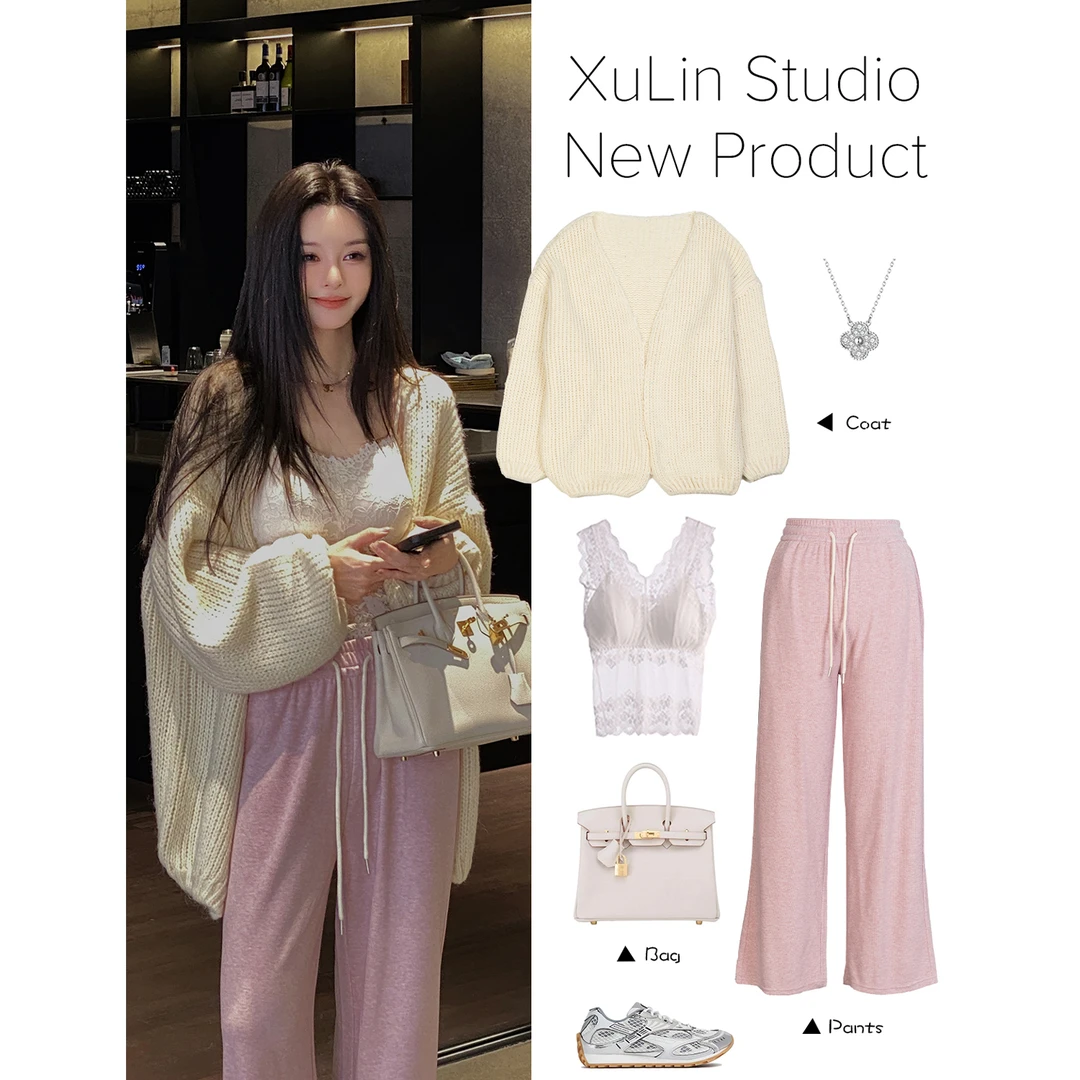 MINI STUDIO徐琳 大廓形挖领混纺不规则亮片针织开衫x240510