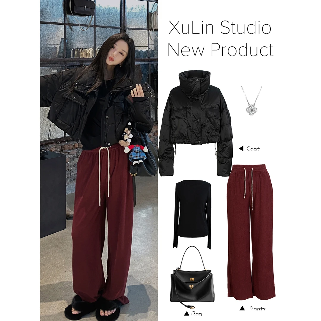 MINISTUDIO徐琳温暖奶昔松紧高腰垂感阔腿裤x240522