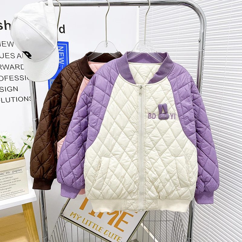 冬季新款女童圆领棉服潮流宽松儿童时尚外套中大童zb3859简约童品