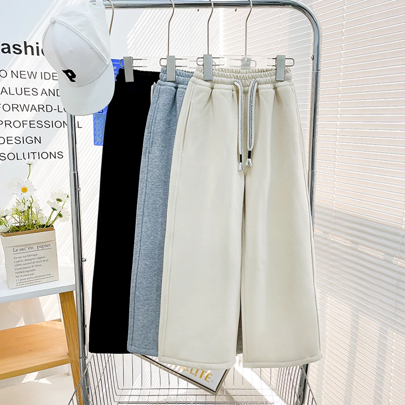 冬季新款女大童加绒阔腿长裤洋气宽松舒适百搭卫裤zb3779简约童品