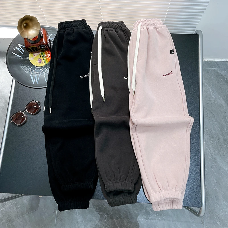 冬季新款女大童加绒长裤休闲洋气宽松舒适百搭卫裤zb3690简约童品