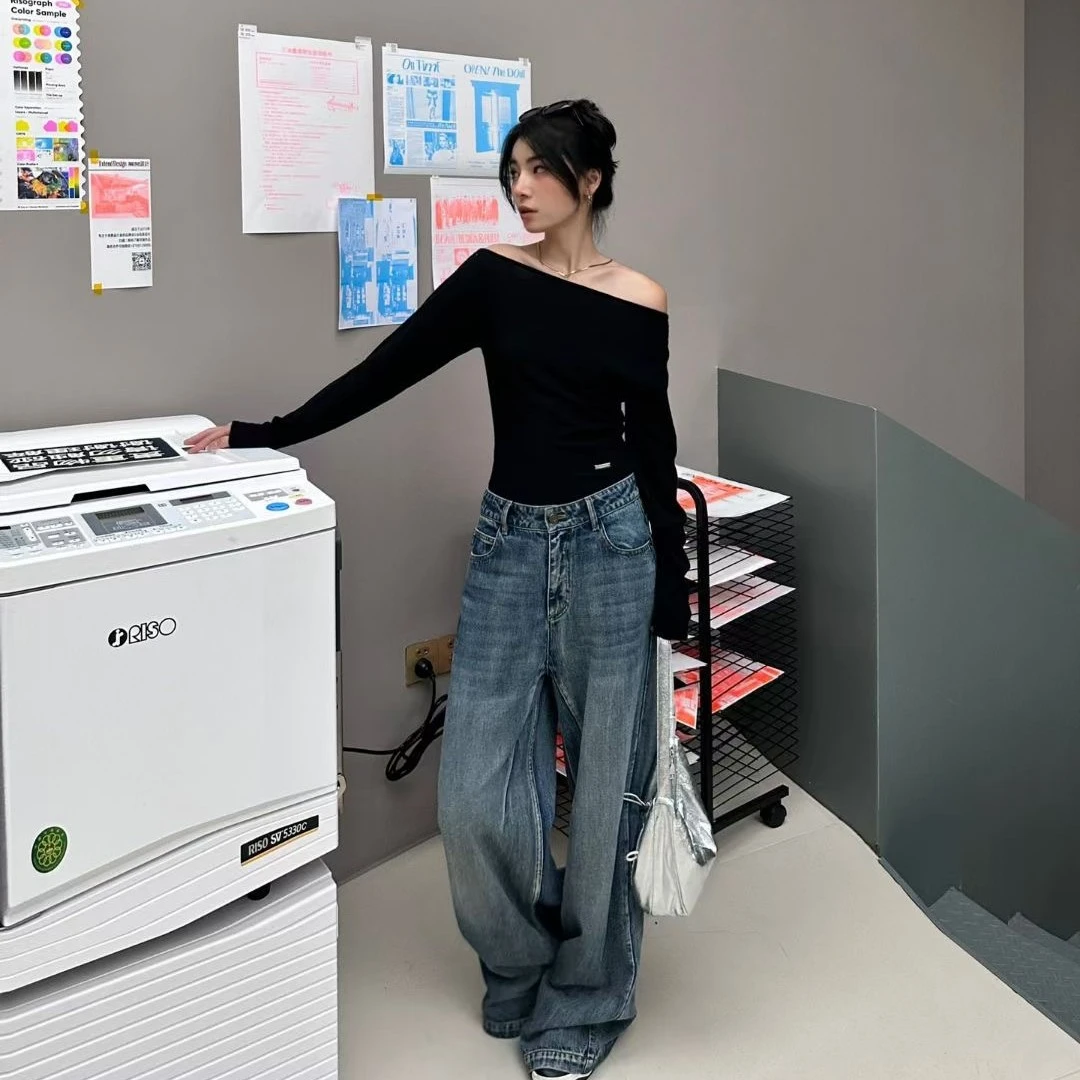 WIWH 斜肩老钱风针织衫