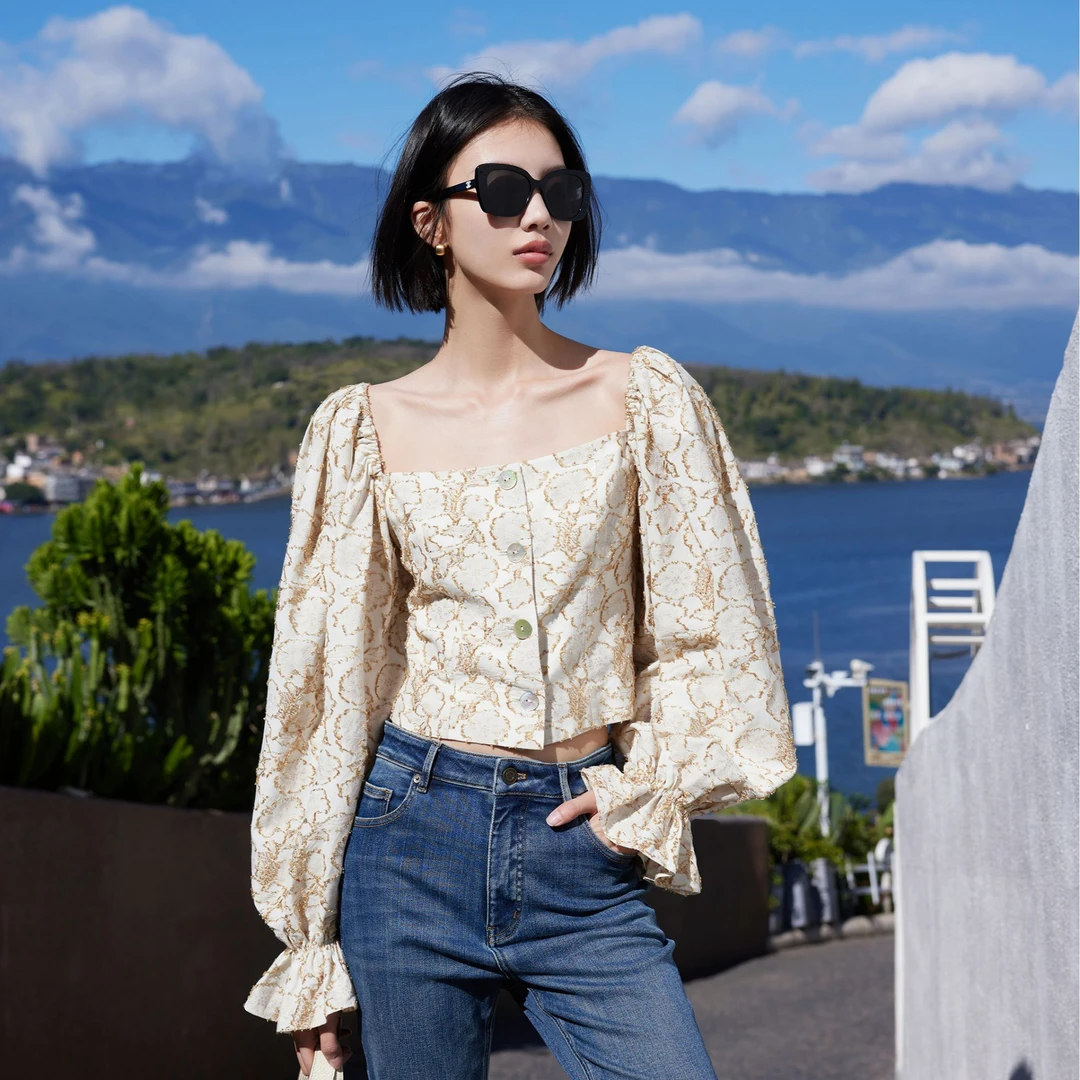 WIWH 泡泡袖衬衫