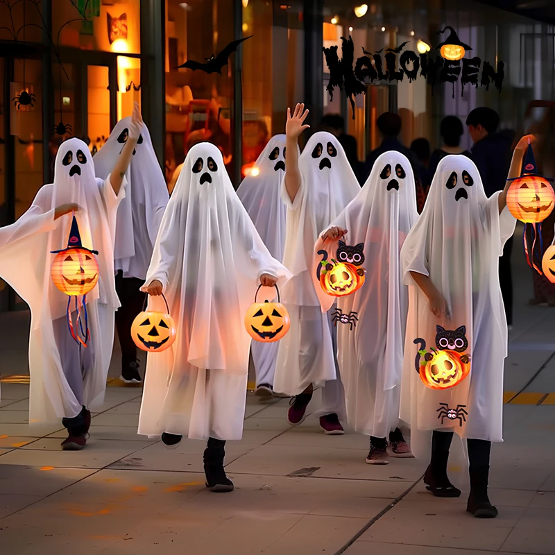 万圣节儿童服装男童女童恐怖表演服饰道具幽灵斗篷衣服白色鬼衣服