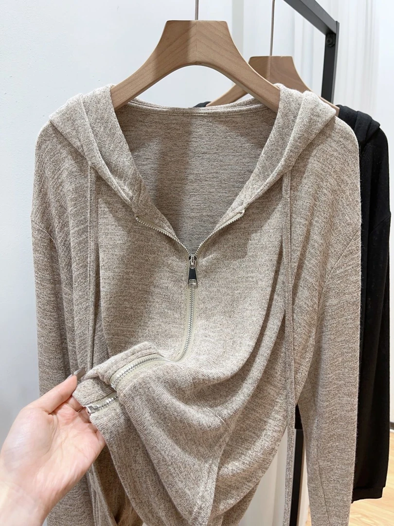 大码胖mm2-300斤拉链连帽卫衣女春秋季韩版外搭长袖连帽卫衣外套