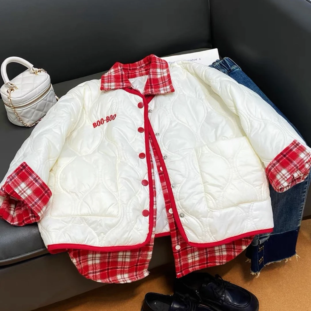 【编号C877】83267-12-儿童格子拼接翻领外套 米色-kidswear