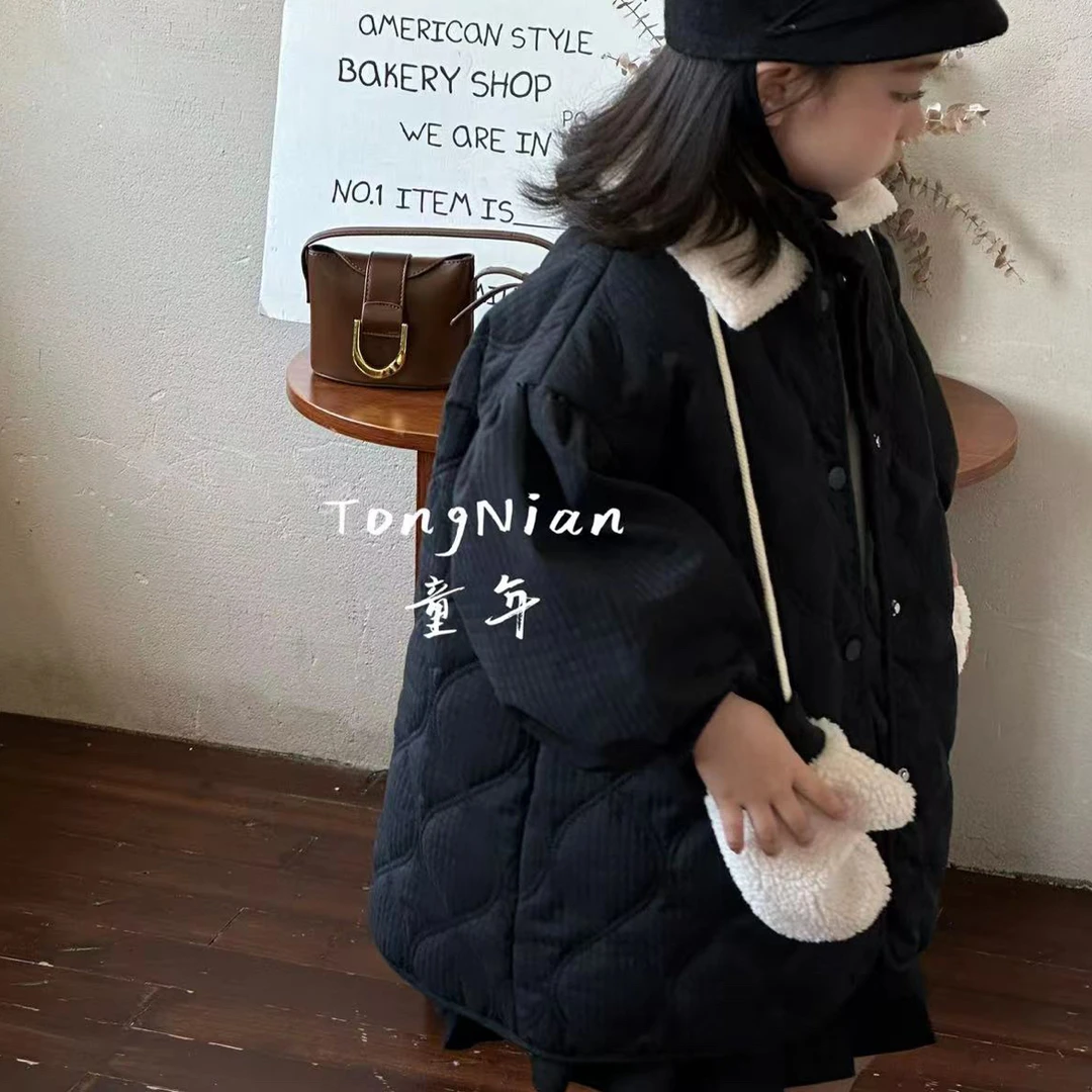 【编号N949】117#-01-儿童毛领暗格绗棉外套黑色-TNYG