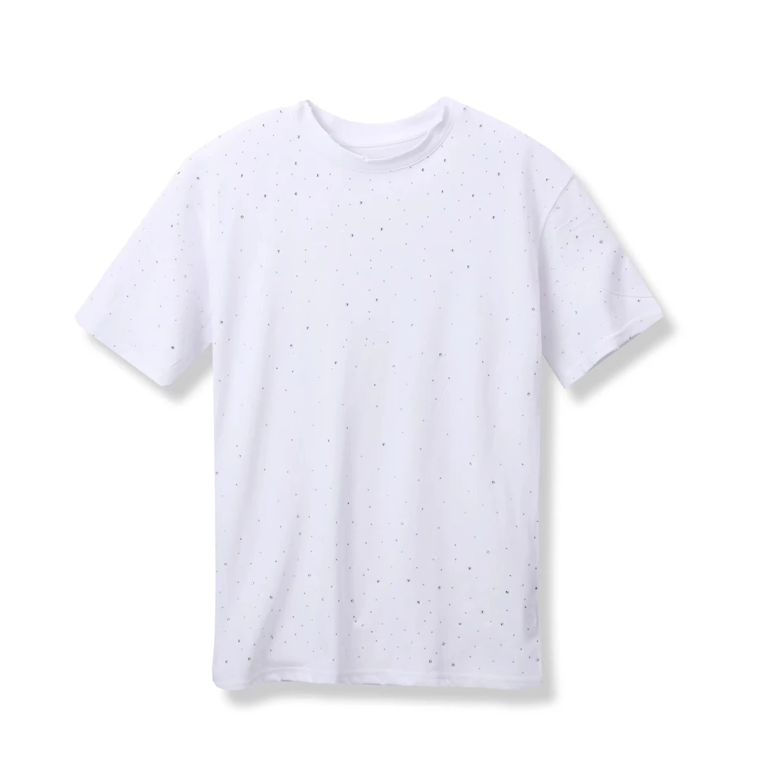 【婷婷专属】 HT6601 新款休闲重工满天星烫钻圆领短袖T恤