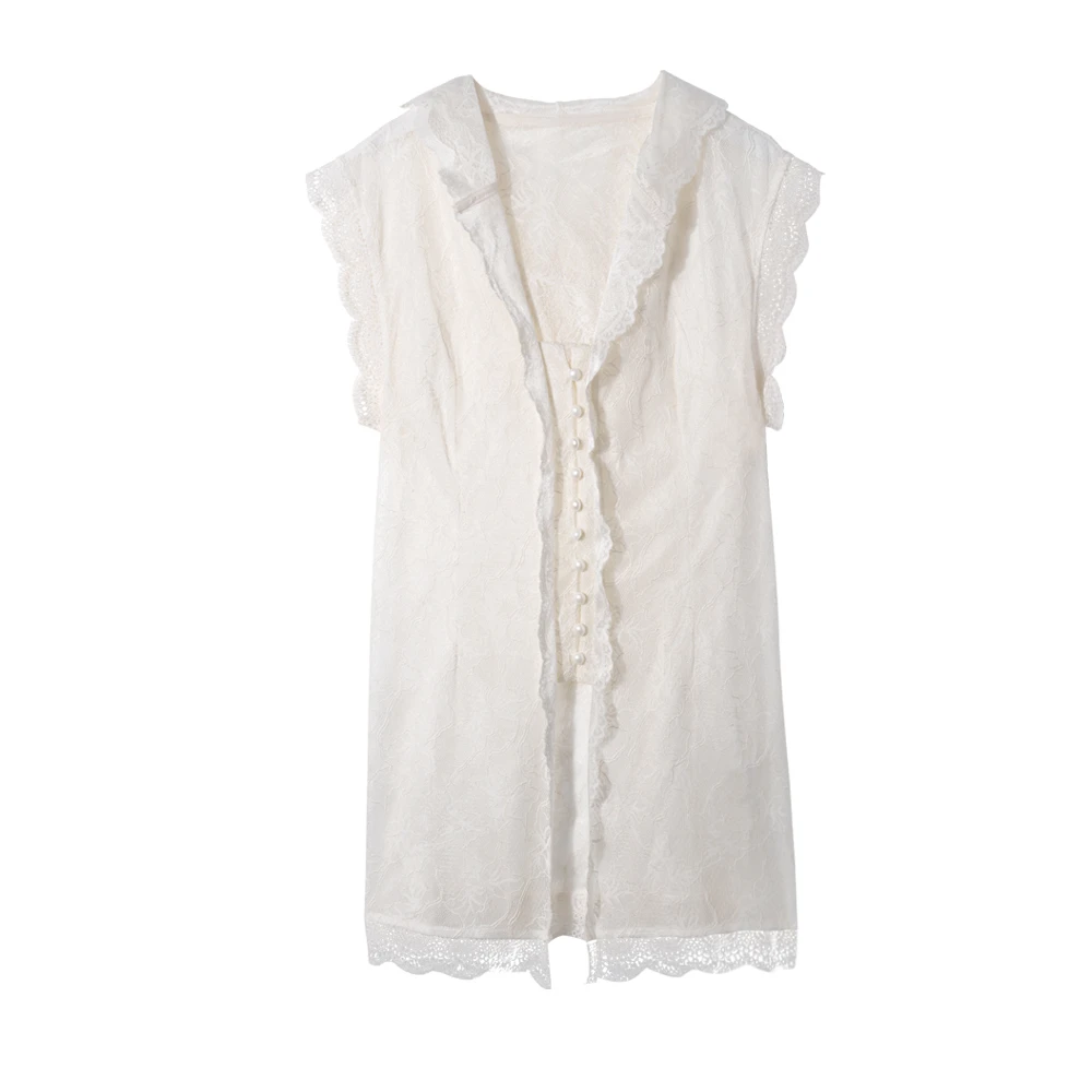 A  F5302：夏季新款蕾丝花边无袖连帽衫上衣