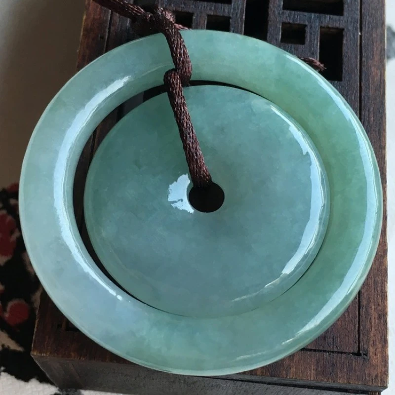 正品天然缅甸A货翡翠大号怀古子母平安扣吊坠男女款玉石玉坠项链