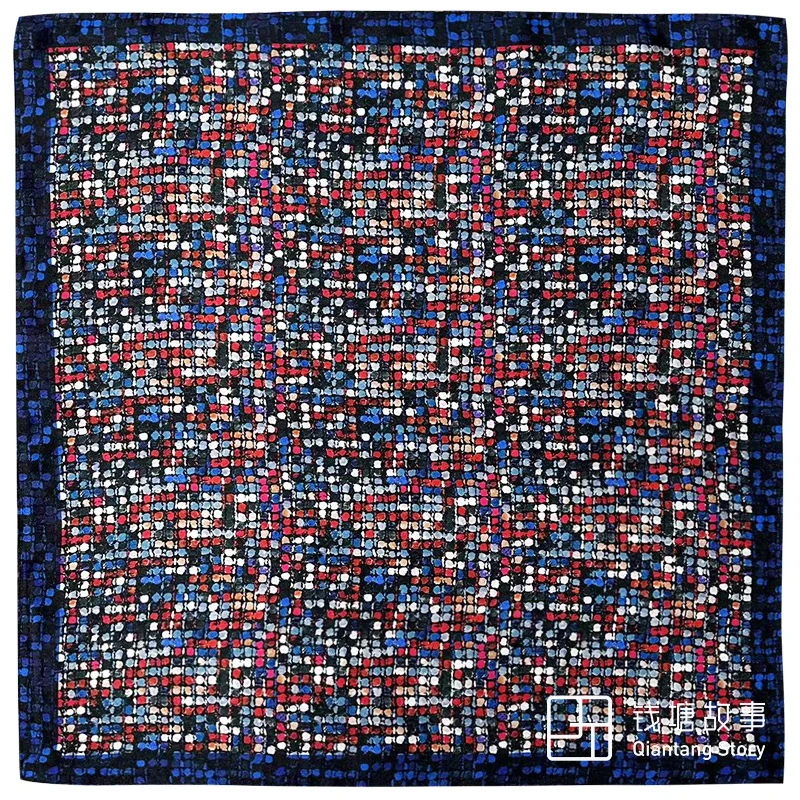 Qiantang Story/钱塘故事70中方巾-点彩格，65*65cm