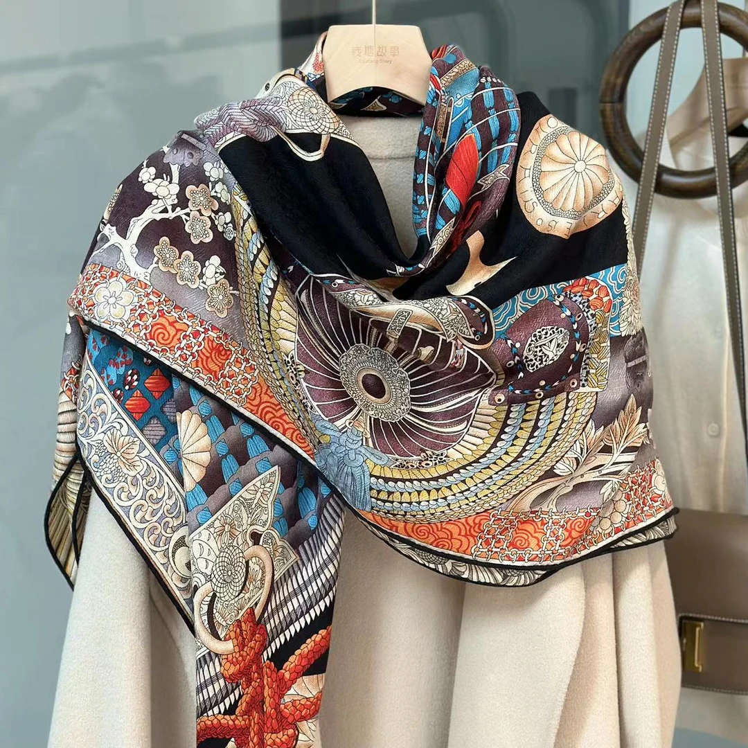 Qiantang Story/钱塘故事140丝绒-橙红武士围巾135*135cm