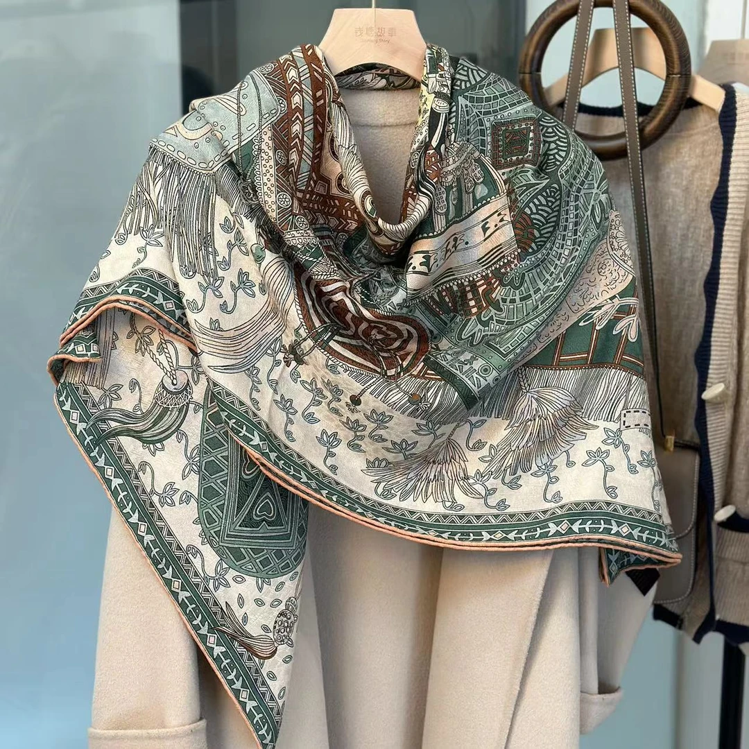 Qiantang Story/钱塘故事140丝绒-绿色高加索骑士围巾135*135cm