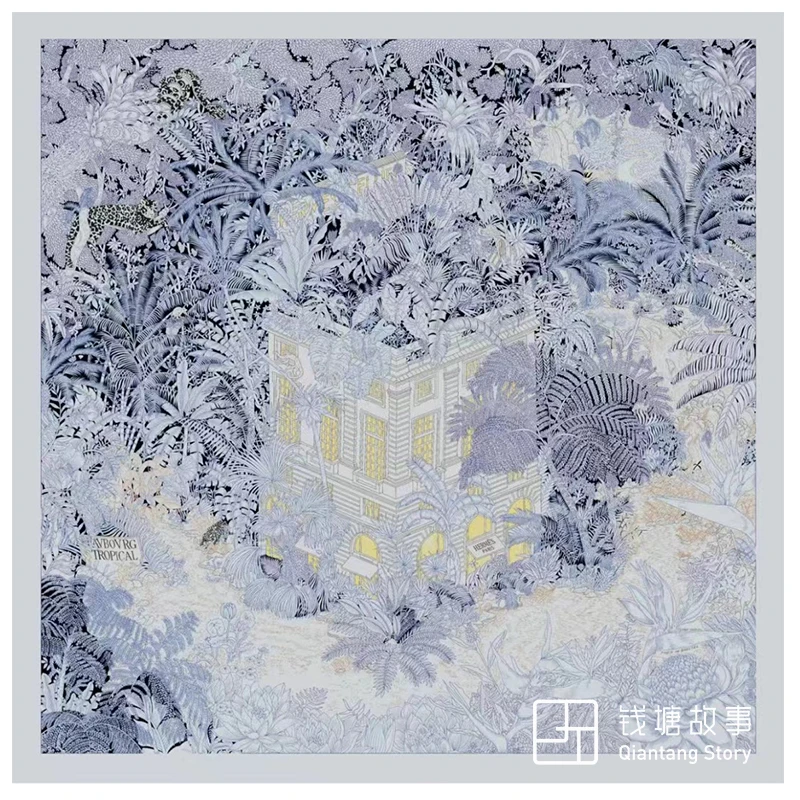 Qiantang Story/钱塘故事真丝西丽纱-灰蓝雨林 10姆米70*70CM