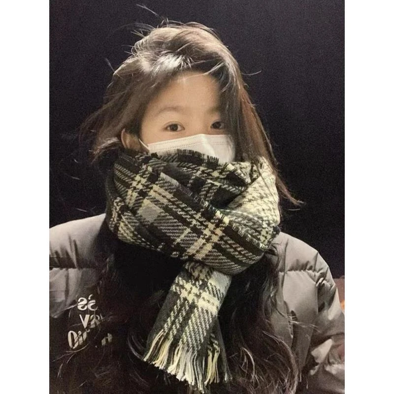 2024新款格子围巾女冬季韩系百搭氛围感高级感高中生加厚保暖围脖