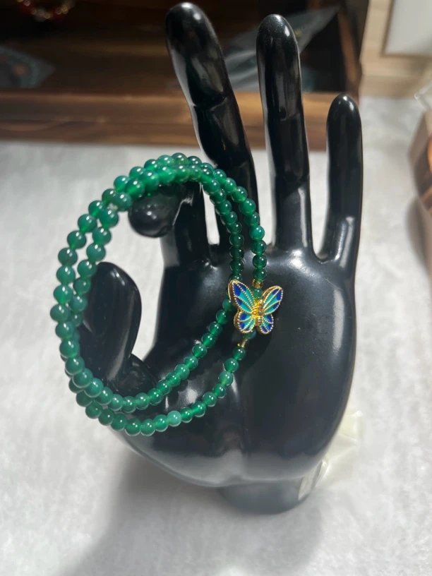 天然玛瑙玉髓4mm手串多圈蝴蝶配饰时尚手串